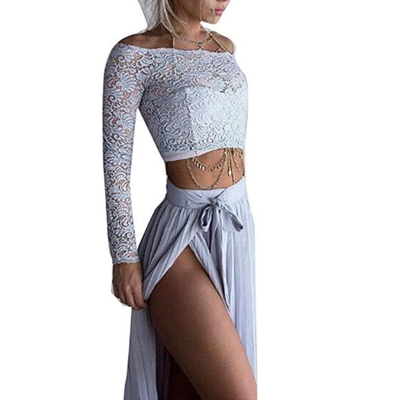 ADISA Long Sleeve Crop Top + Pleated Maxi Skirt - Picture 2 of 4